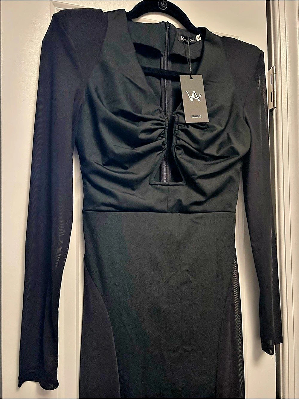 We Are Leone Ruched Cutout Maxi Dress in Black Size Medium NWT